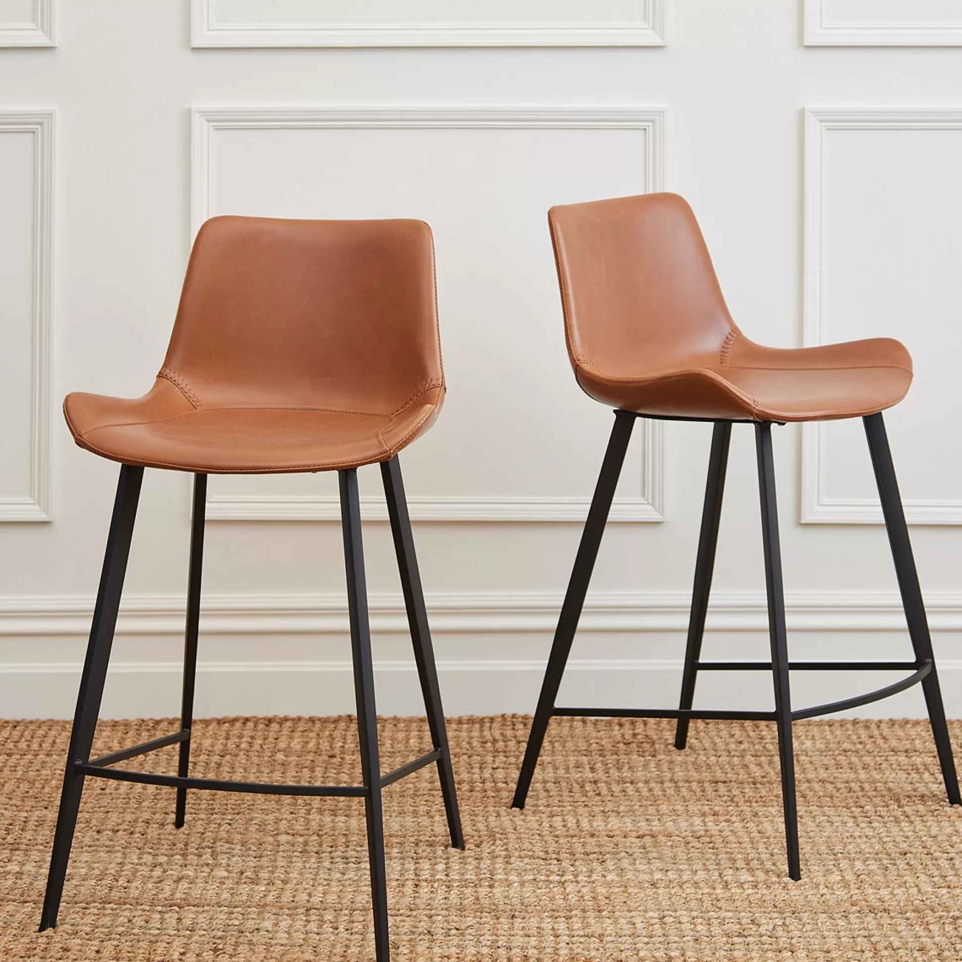 Bar&Counter Stools>Meadows and Byrne Set Of 2 Hype Tan Leather Vinyl Counter Stools