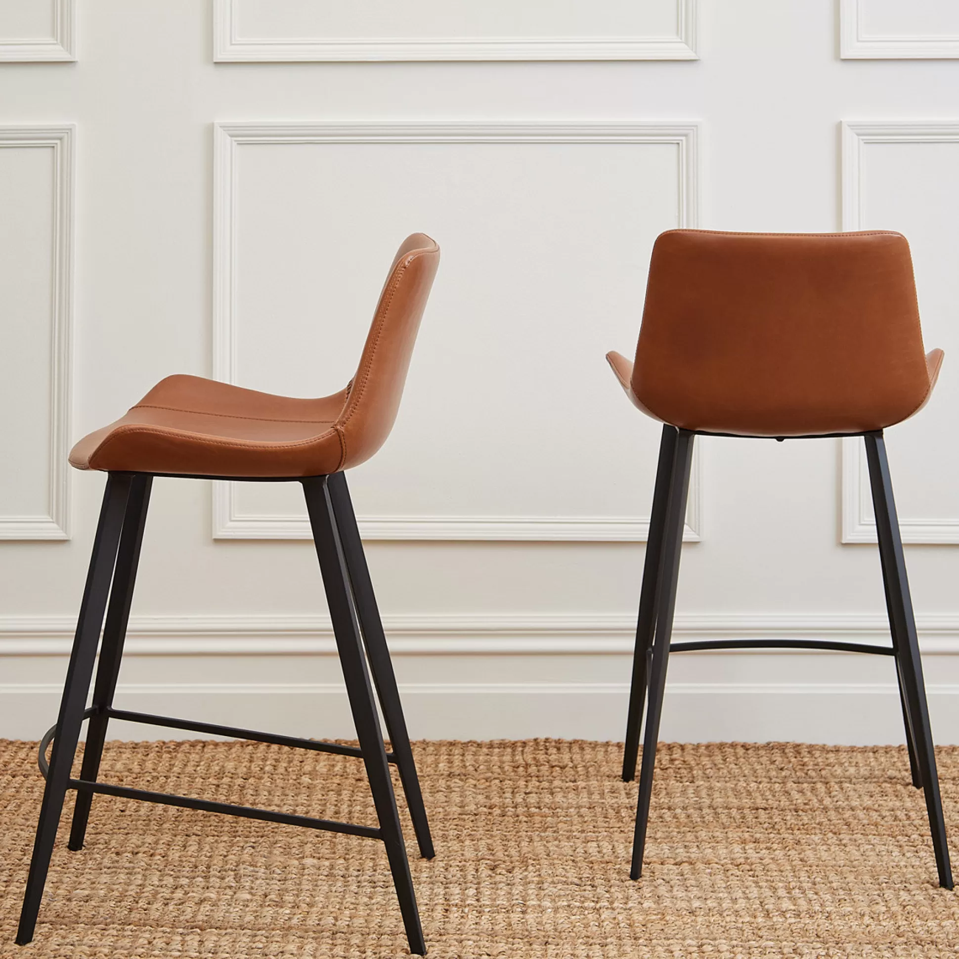 Bar&Counter Stools>Meadows and Byrne Set Of 2 Hype Tan Leather Vinyl Counter Stools