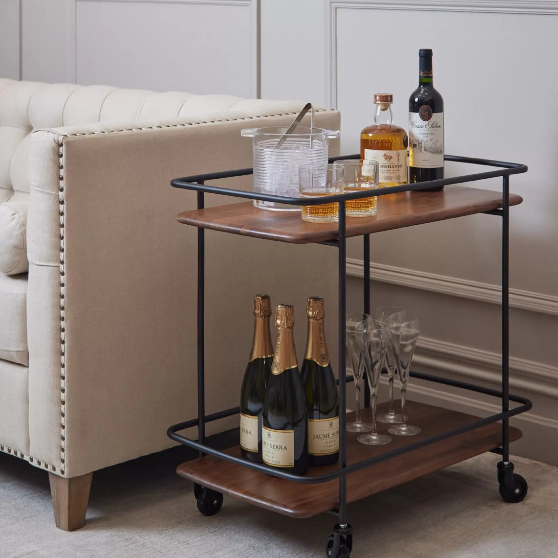 - Side Tables>Meadows and Byrne Shard Walnut Bar Trolly