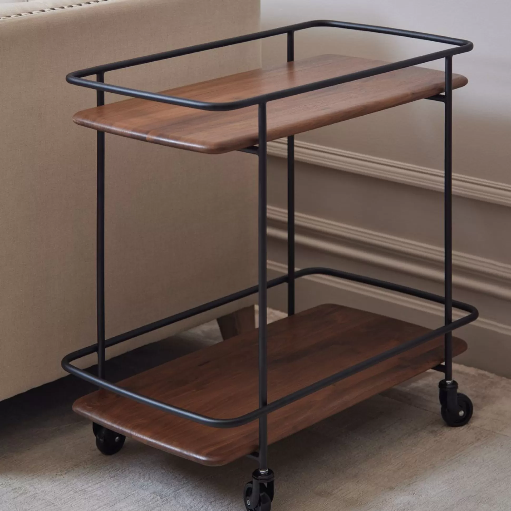 - Side Tables>Meadows and Byrne Shard Walnut Bar Trolly