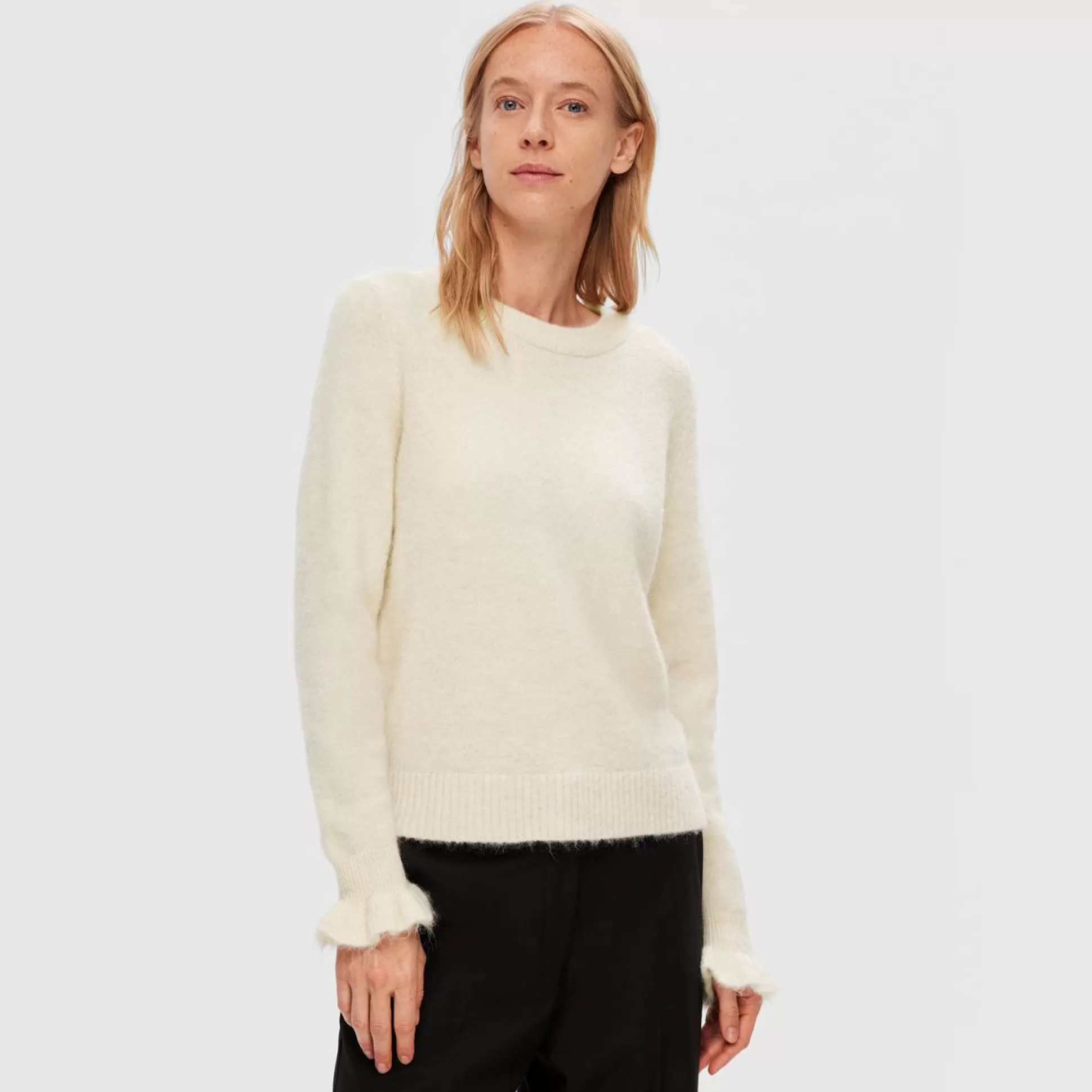 Jumpers & Cardigans>Meadows and Byrne Sia Frill Cuff Jumper - Cream