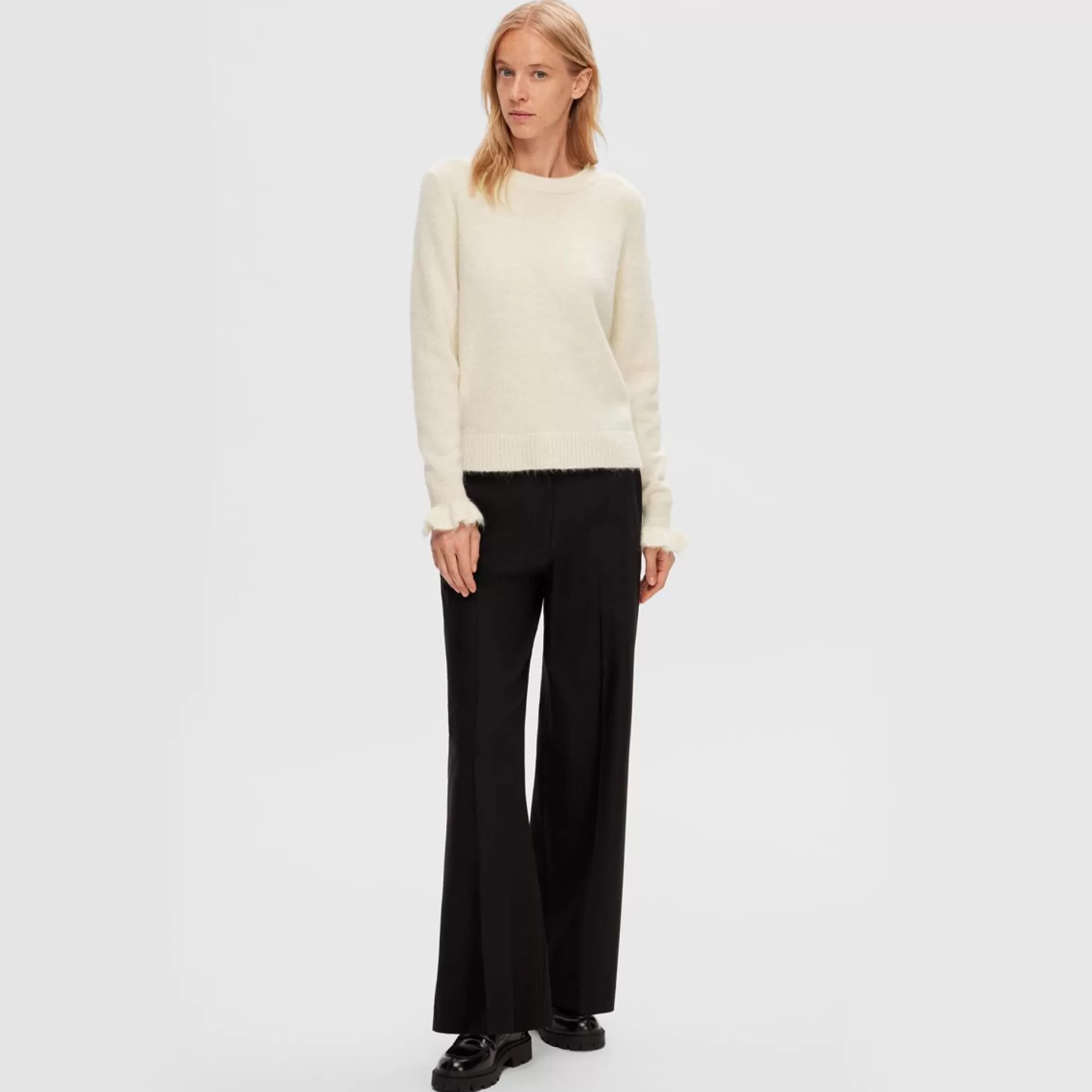 Jumpers & Cardigans>Meadows and Byrne Sia Frill Cuff Jumper - Cream