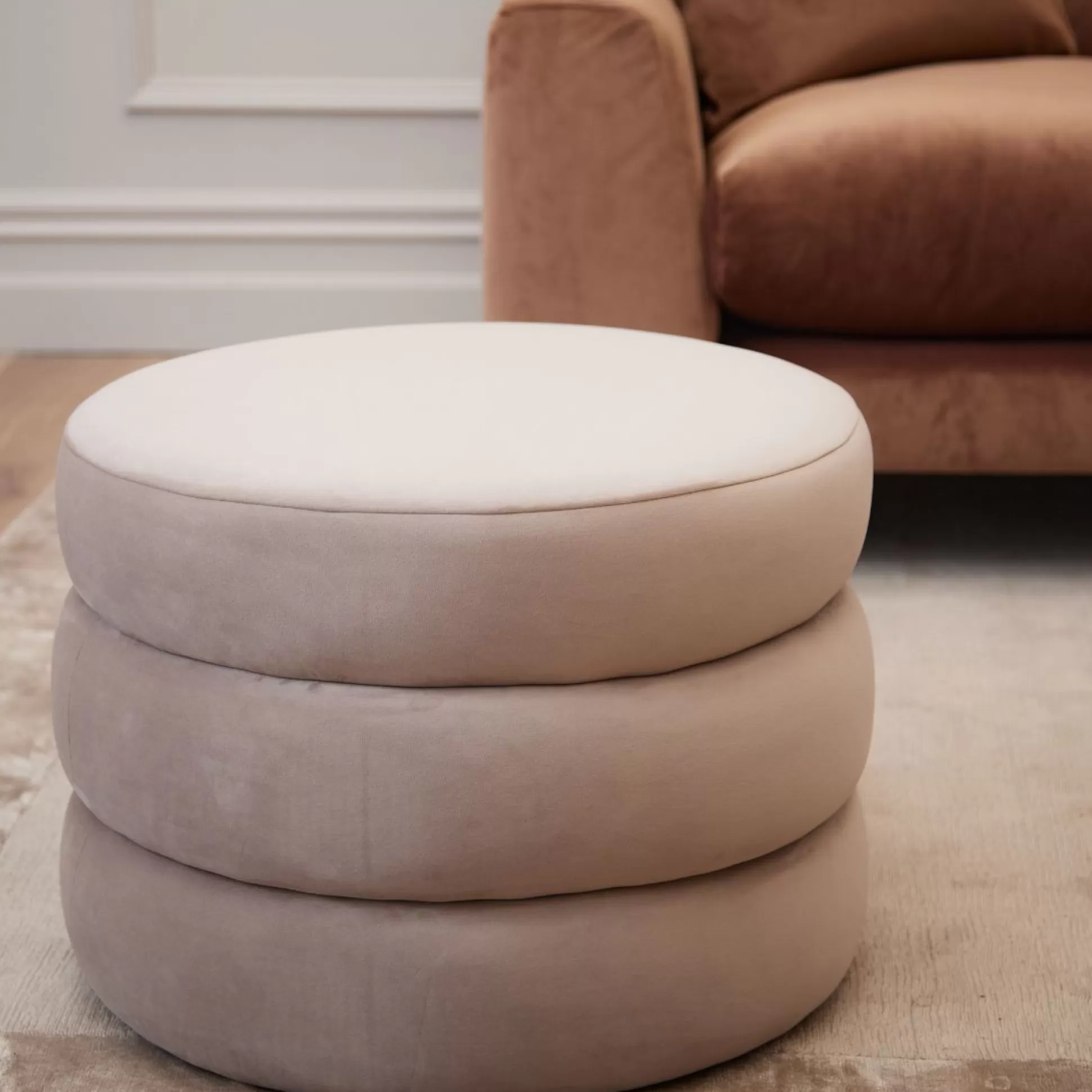 Ottomans&Footstools>Meadows and Byrne Sonia Round Footstool Smoked Taupe