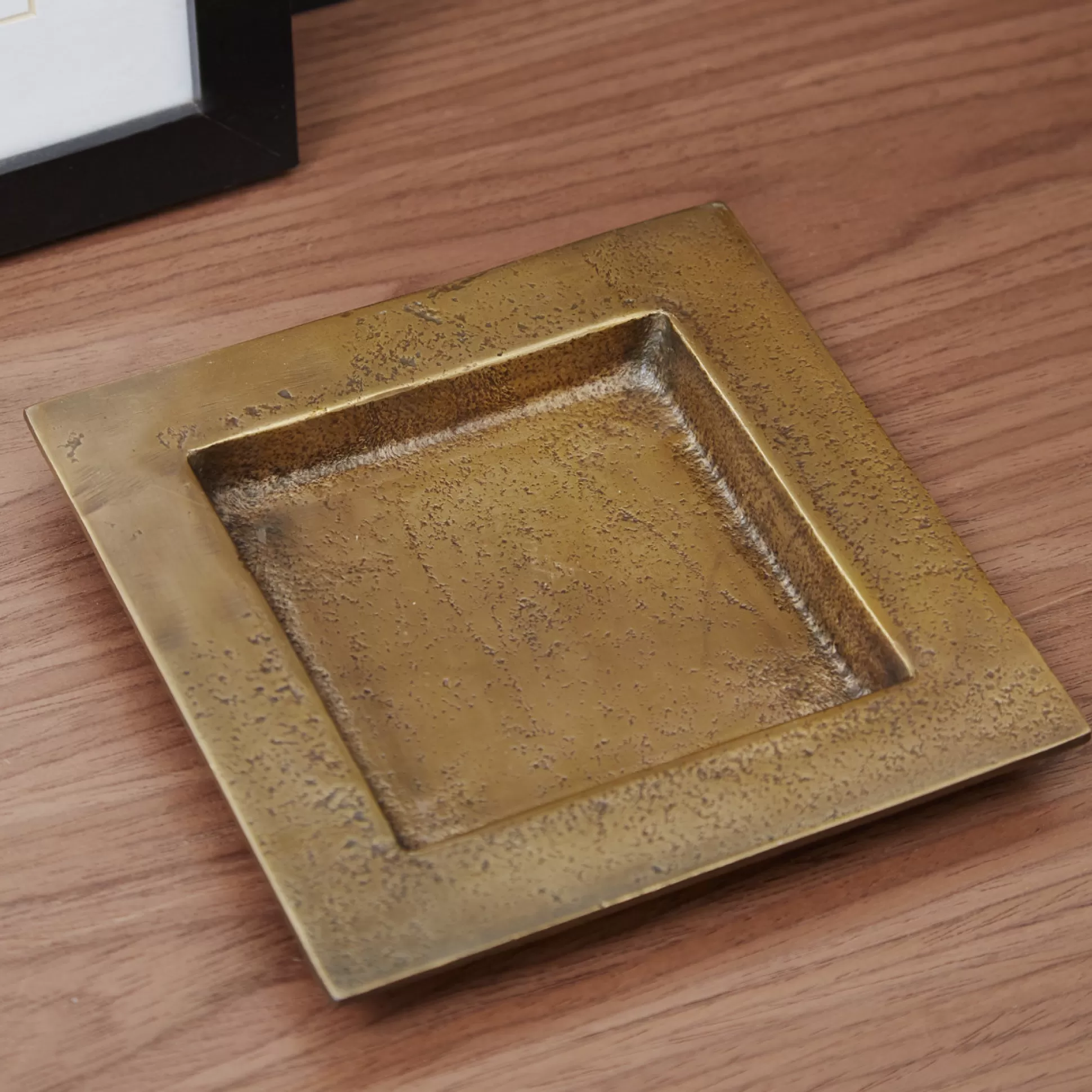 Candle Holders>Meadows and Byrne Square Candle Platter - Antique Gold