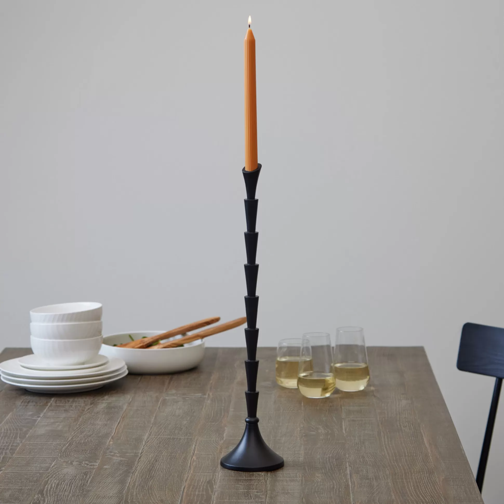 Candle Holders>Meadows and Byrne Step Black Candlestick - Large