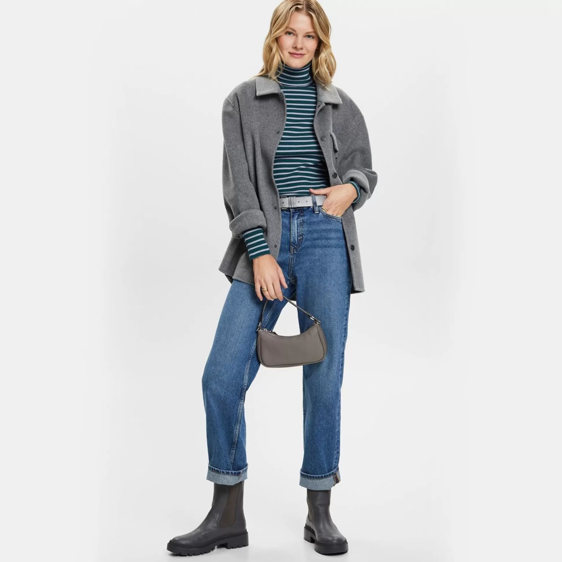 Tops & T-Shirts>Meadows and Byrne Stripe Polo-Neck Green & Blue