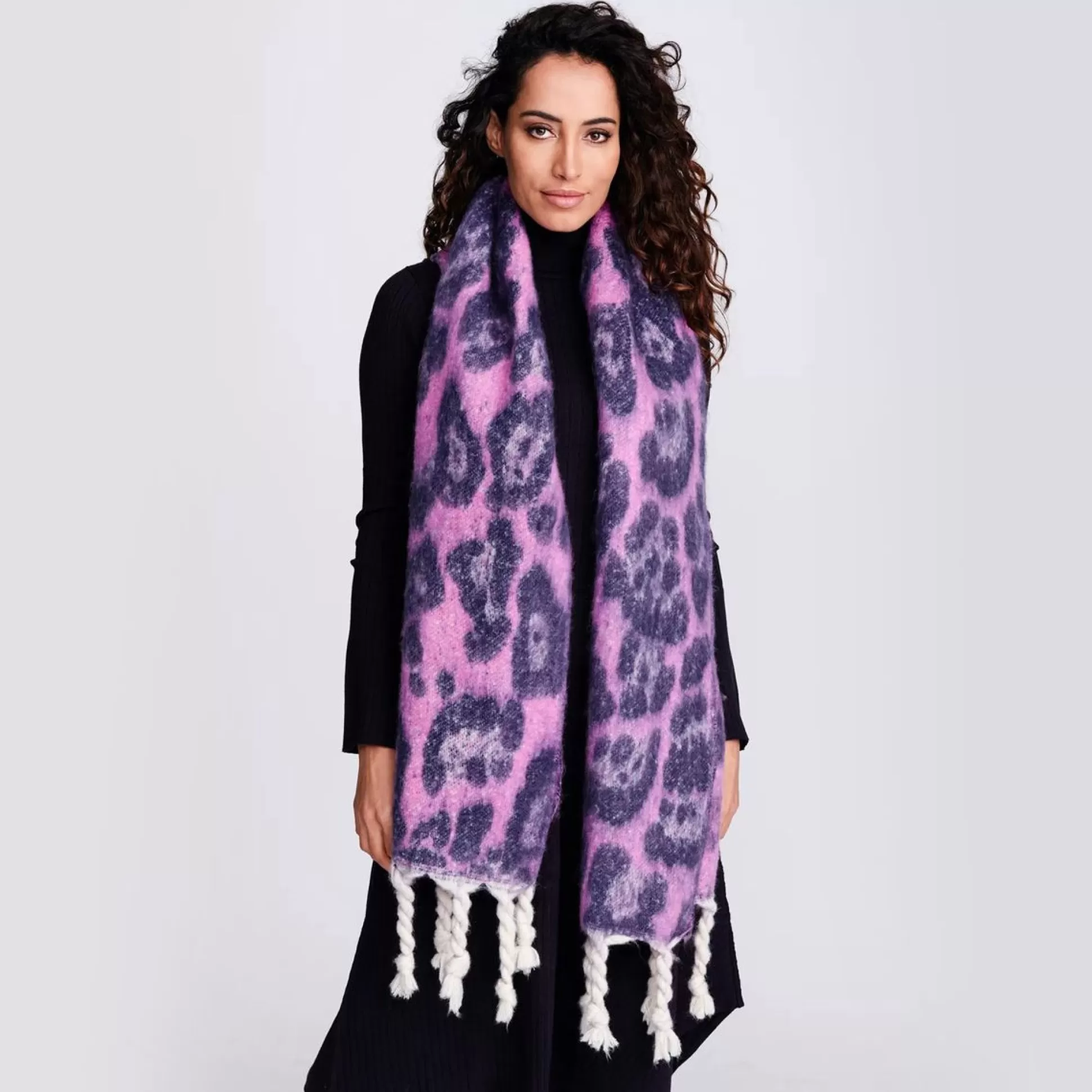 Hats, Scarves, Gloves>Meadows and Byrne Tabbie Leopard Print Scarf Purple