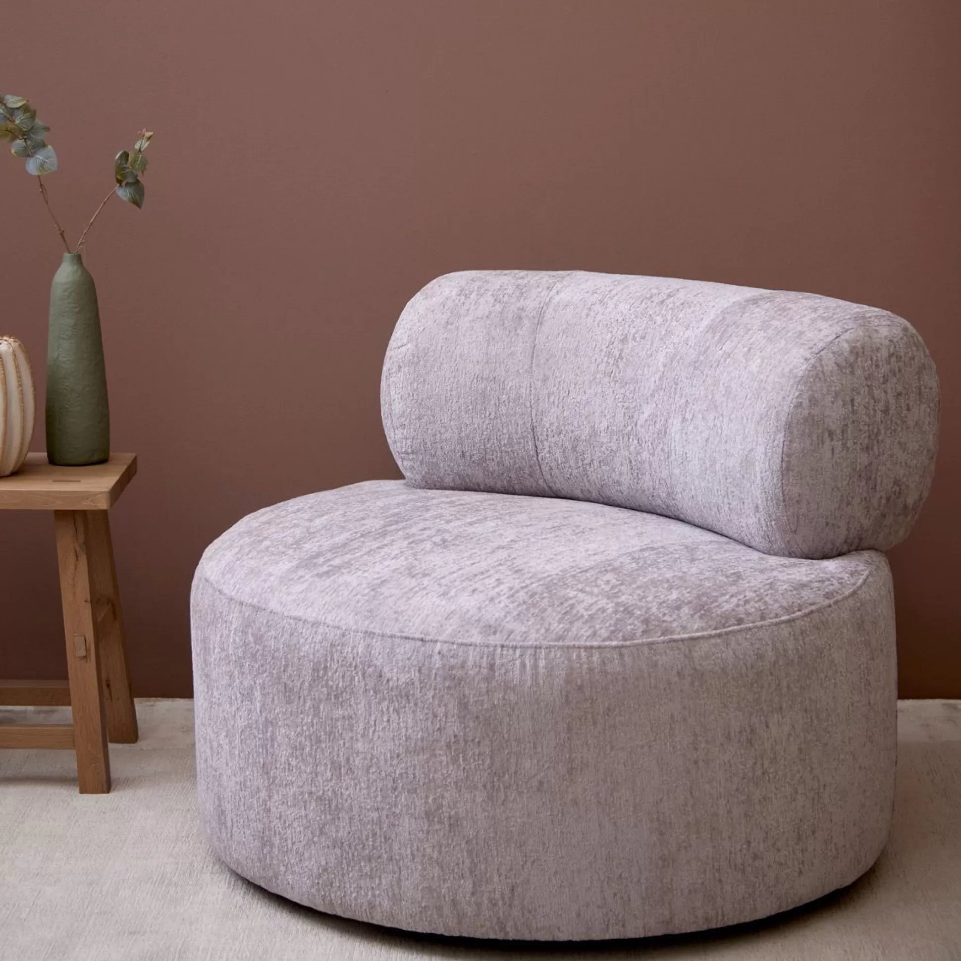 Armchairs>Meadows and Byrne Taupe Chenille Rolls Turning Chair