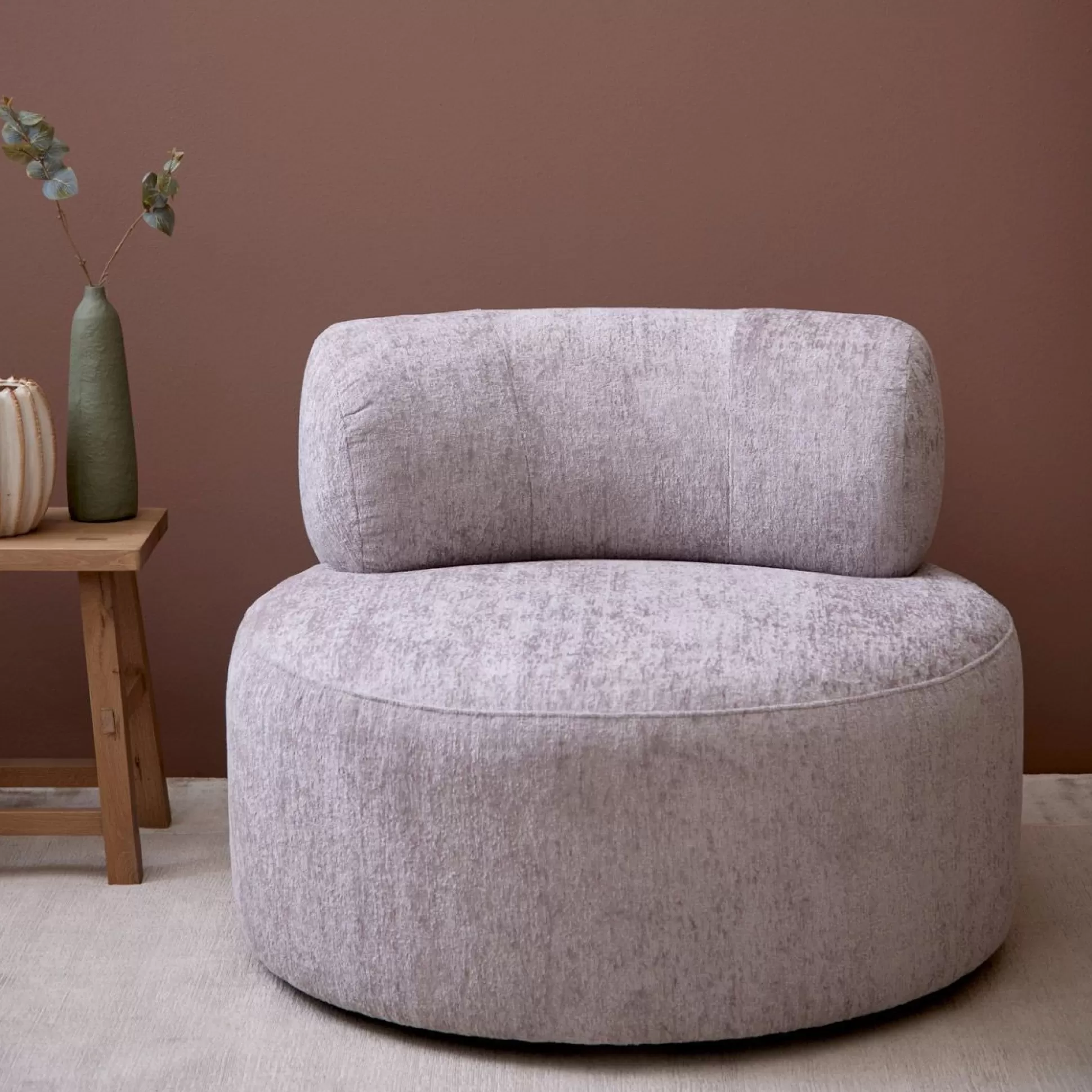 Armchairs>Meadows and Byrne Taupe Chenille Rolls Turning Chair