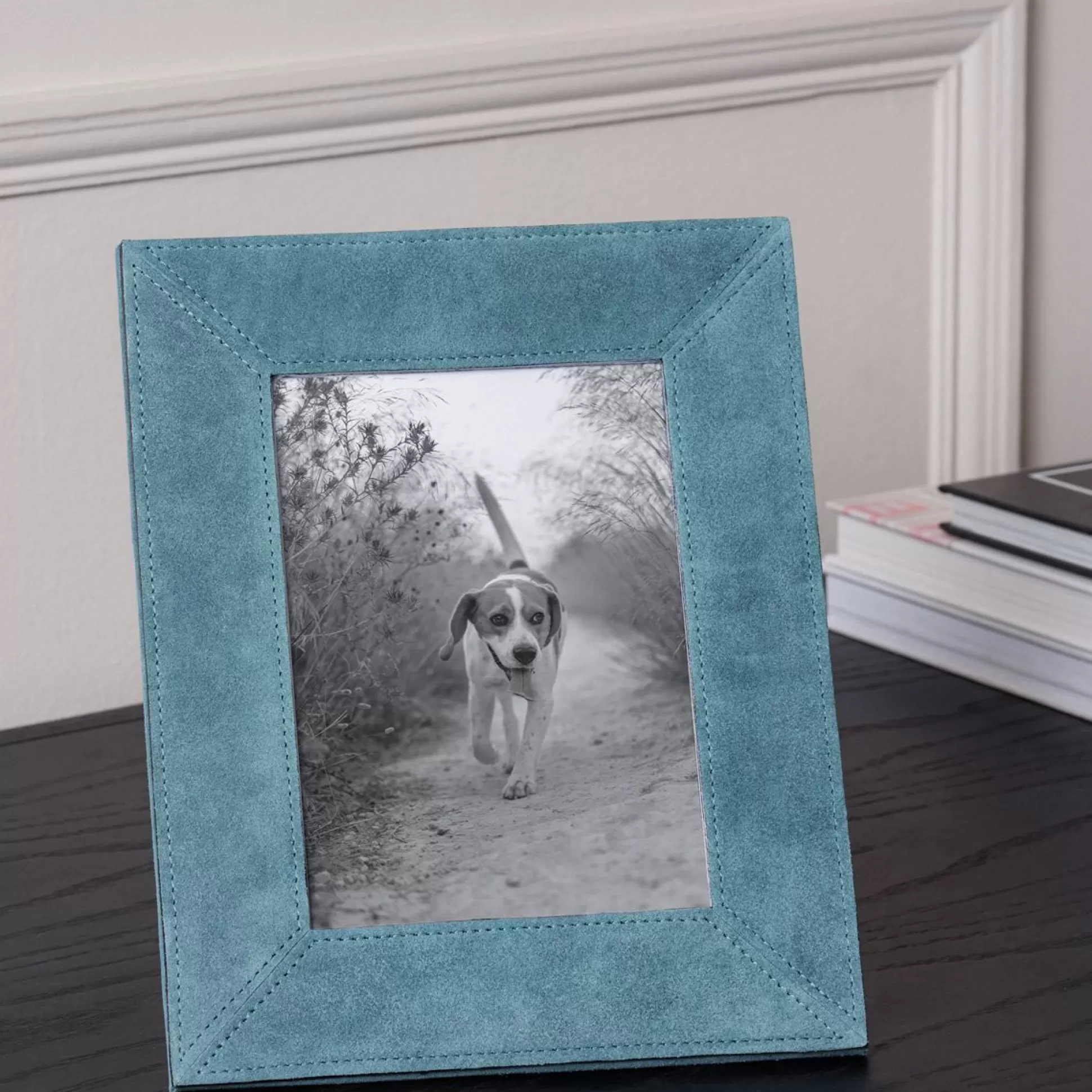Wall Art & Picture Frames>Meadows and Byrne Teal Suede Picture Frame