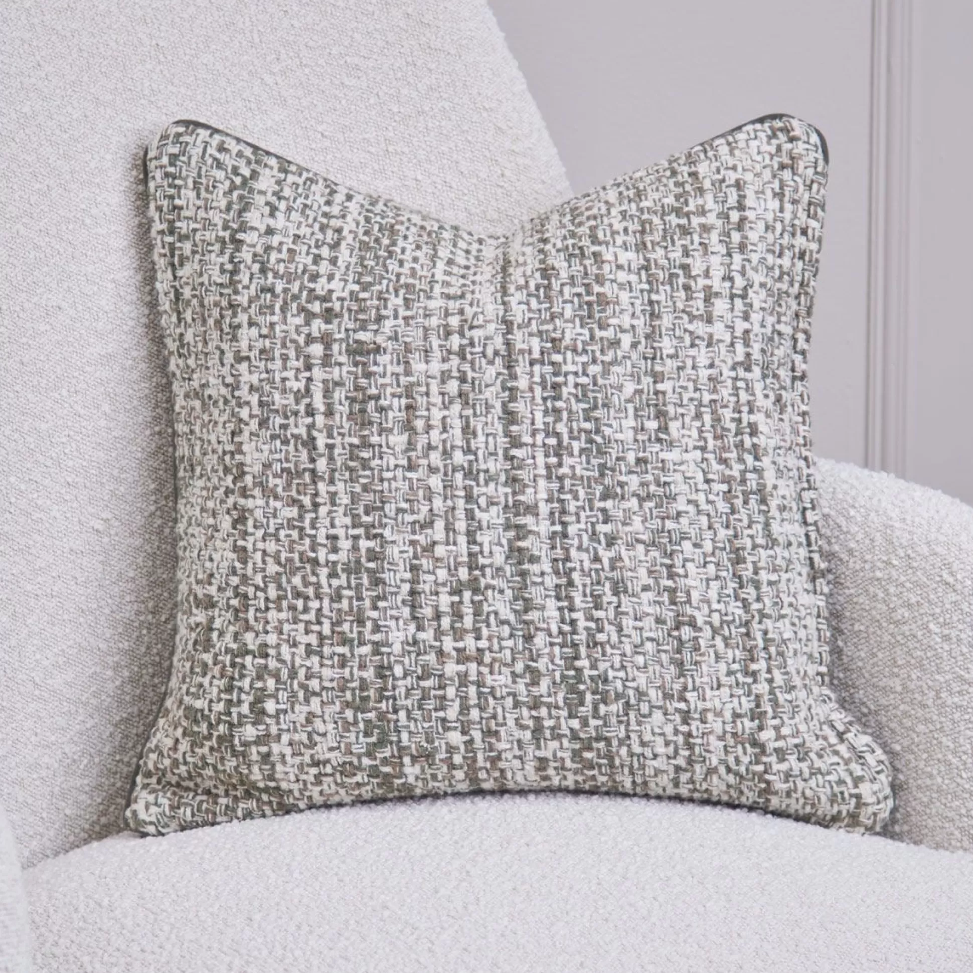 Cushions>Meadows and Byrne Textured Boucle Green Cushion