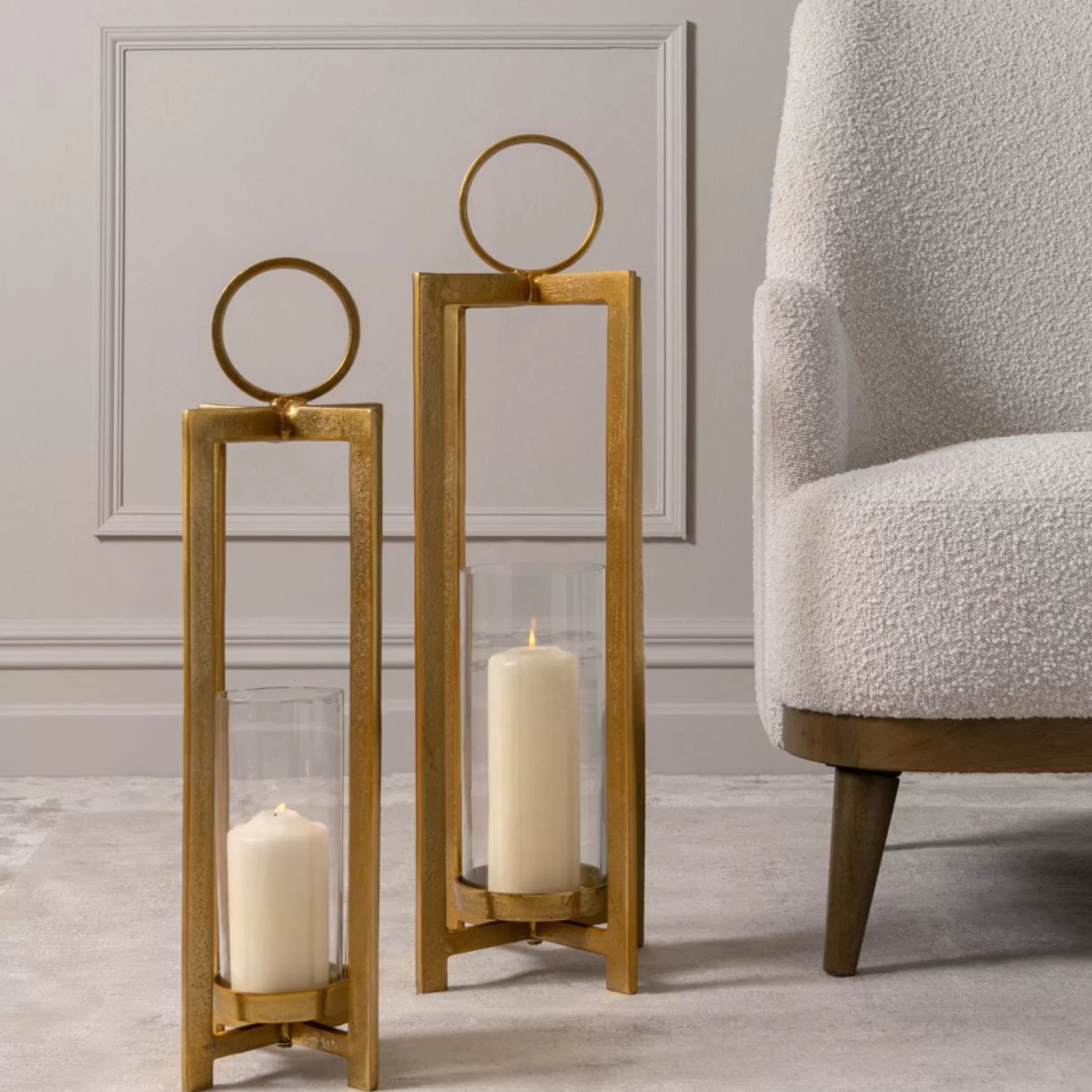 Candle Lanterns>Meadows and Byrne Thorpe Gold Hurricane With Glass - Large