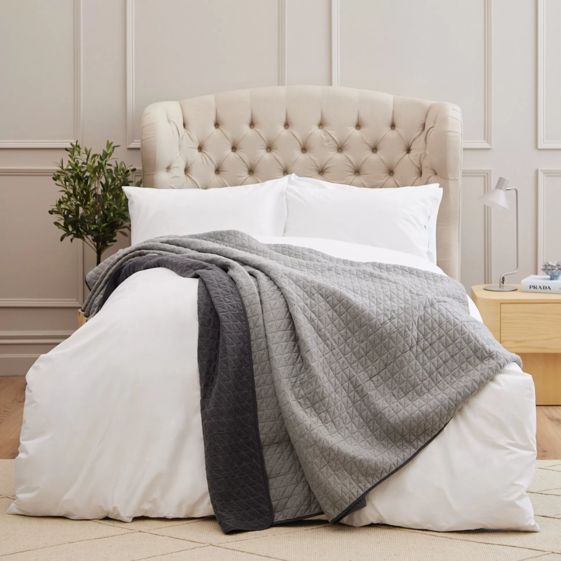 Bedspreads>Meadows and Byrne Triangle Quilted Bed Spread - Charcoal