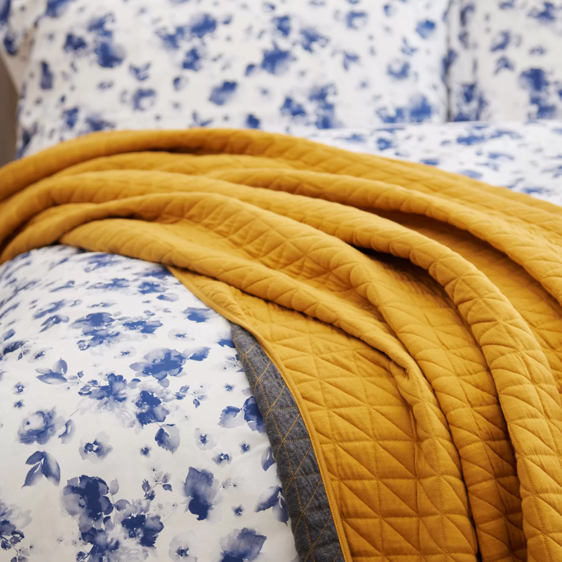 Bedspreads>Meadows and Byrne Triangle Quilted Bed Spread - Mustard