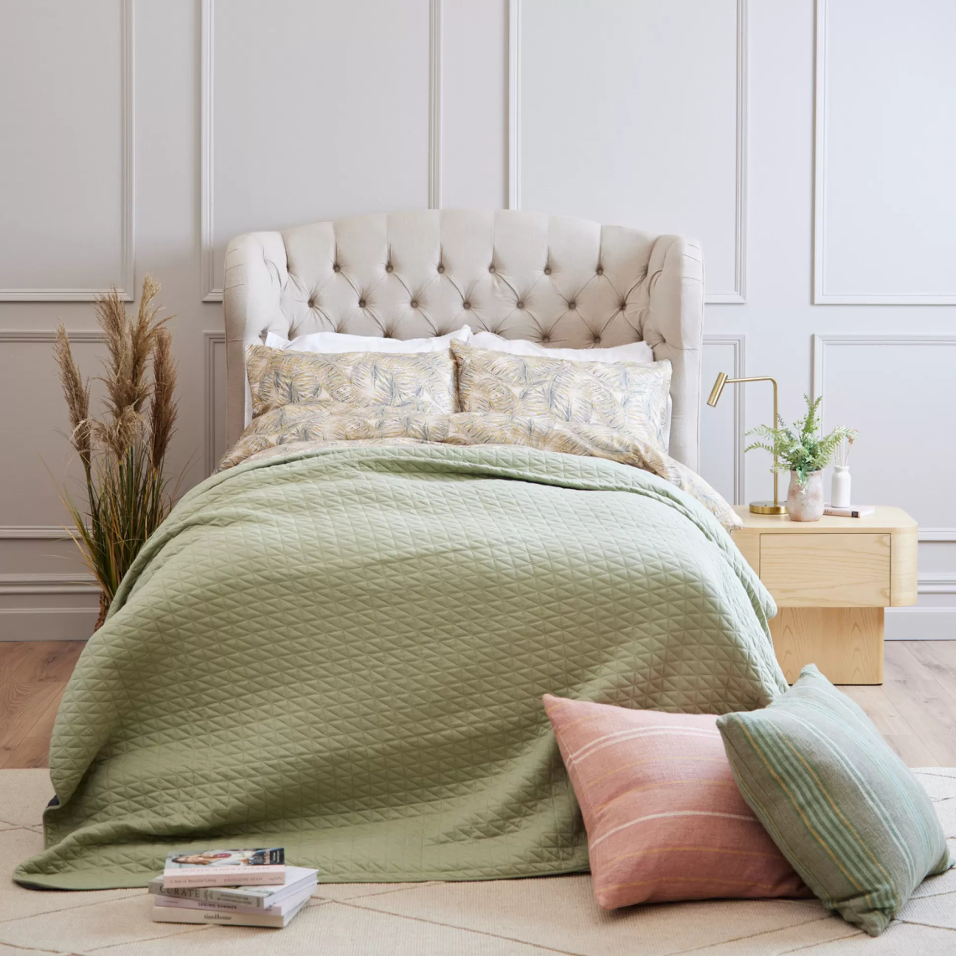 Bedspreads>Meadows and Byrne Triangle Quilted Bed Spread - Sage