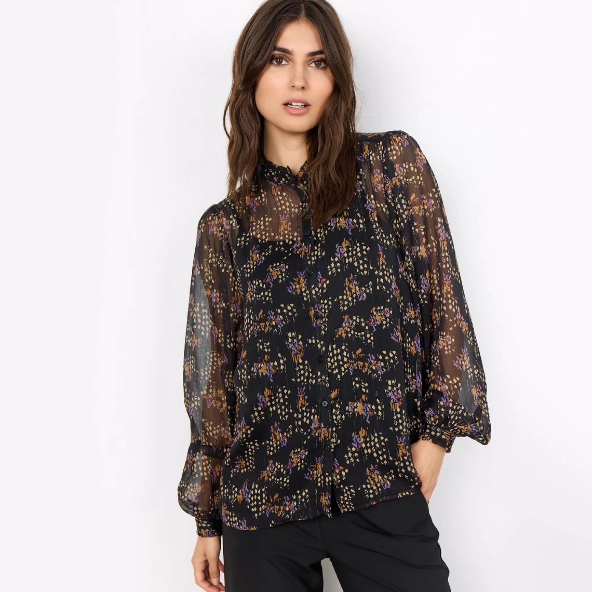Shirts & Blouses>Meadows and Byrne Vennesa Print Blouse Black Print