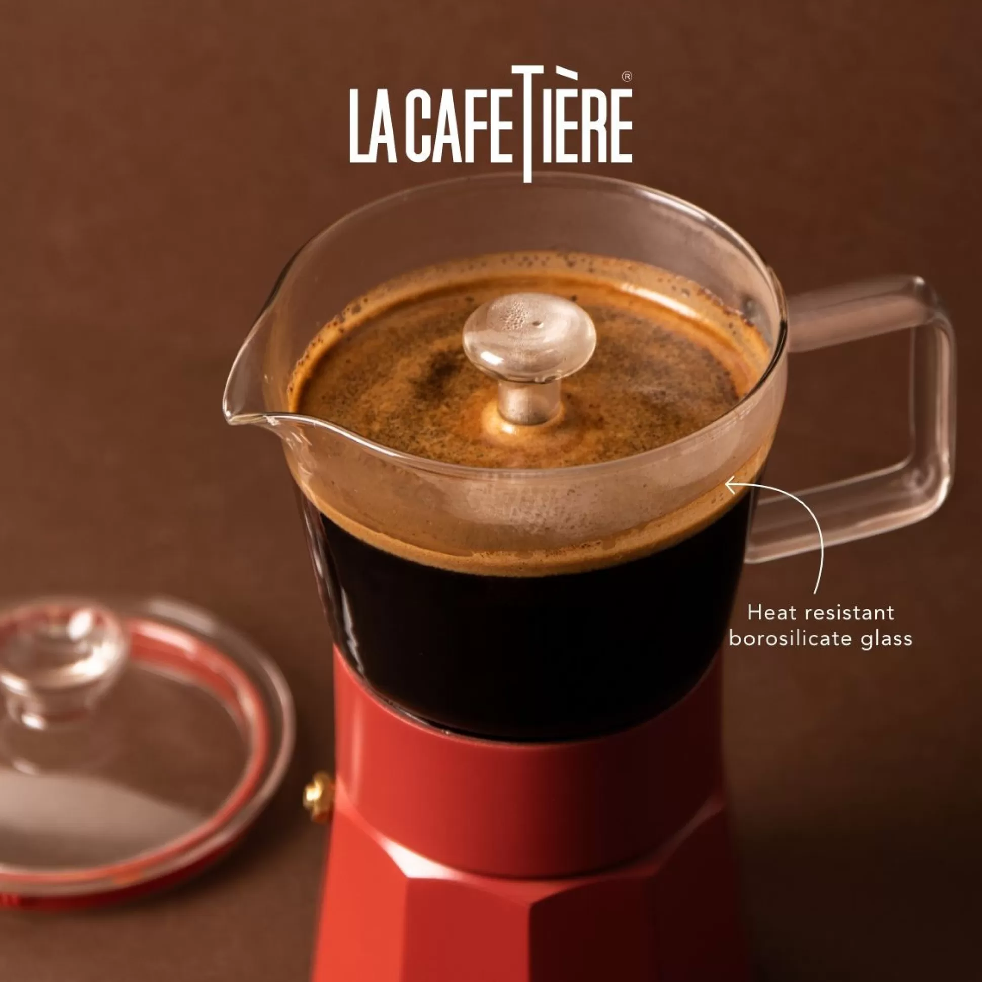 Coffee Machines & Accessories>Meadows and Byrne Verona Glass Espresso Maker 6 Cup - Red