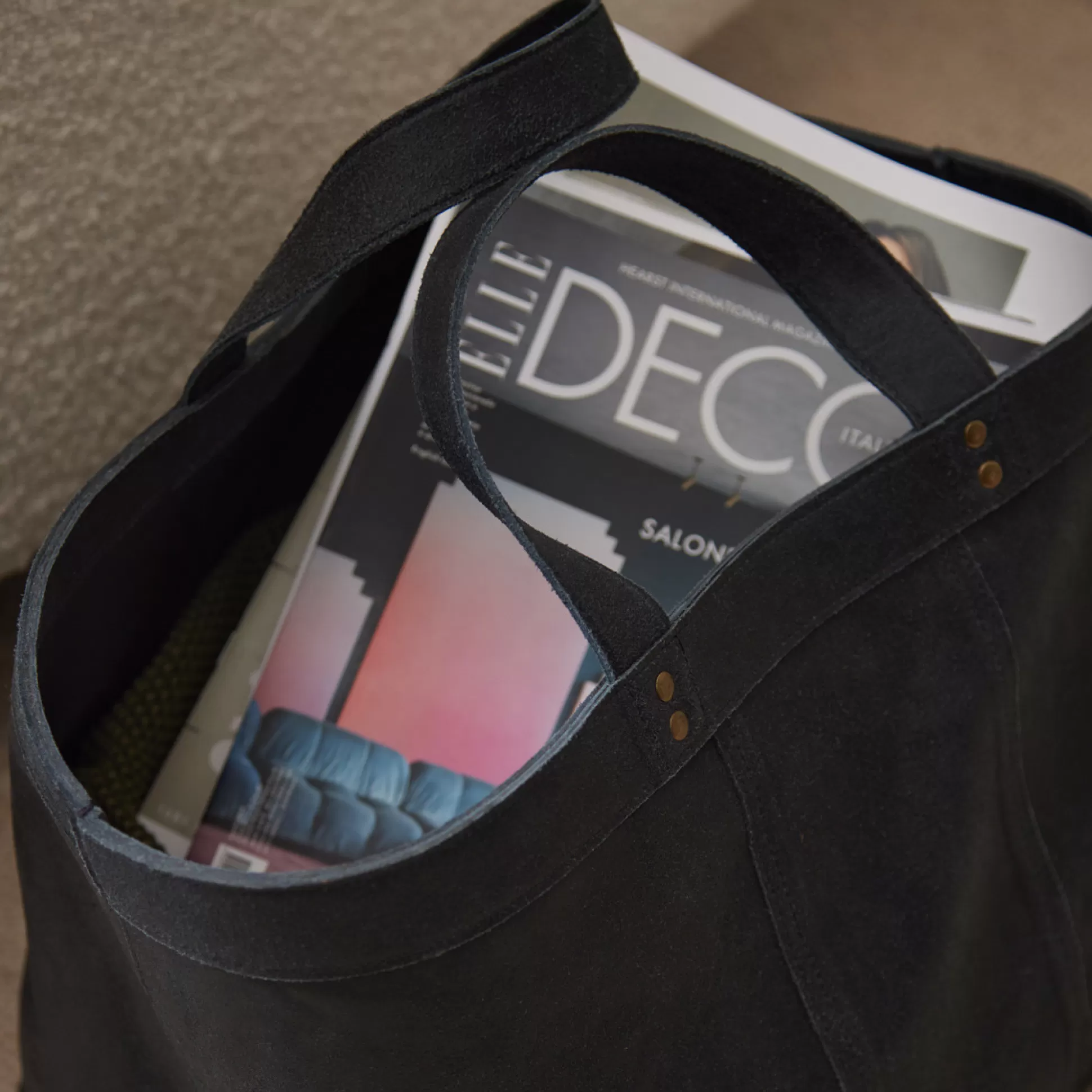 Storage>Meadows and Byrne Vintage Grey Leather Storage Basket