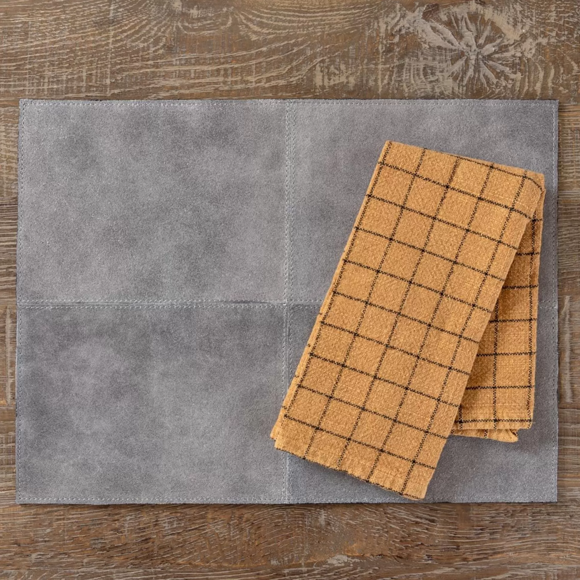 Table Linen>Meadows and Byrne Vintage Grey Panel Leather Placemat Set Of 6