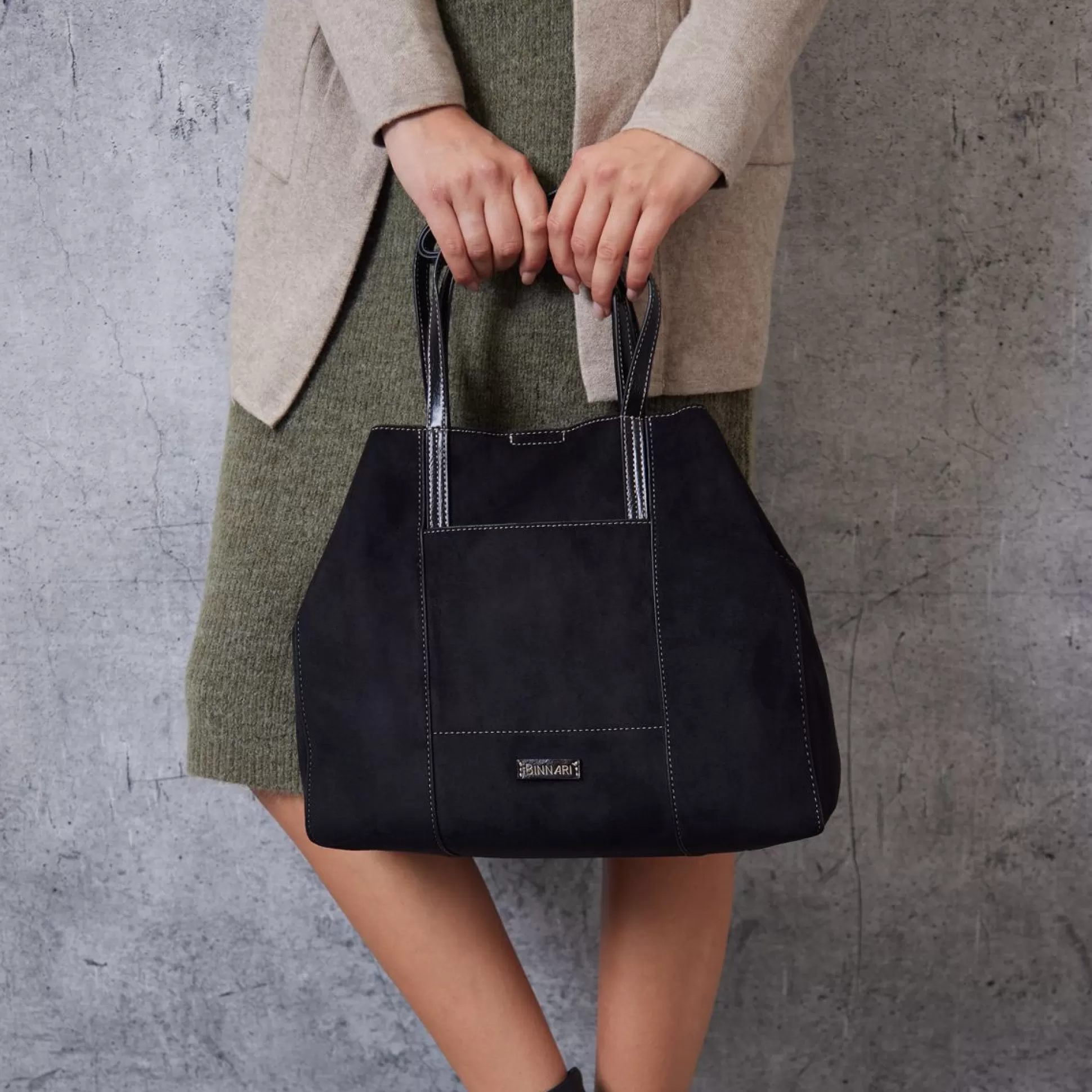 Backpacks, Bags, Purses>Meadows and Byrne Violetta Faux Suede Shopper Bag - Black