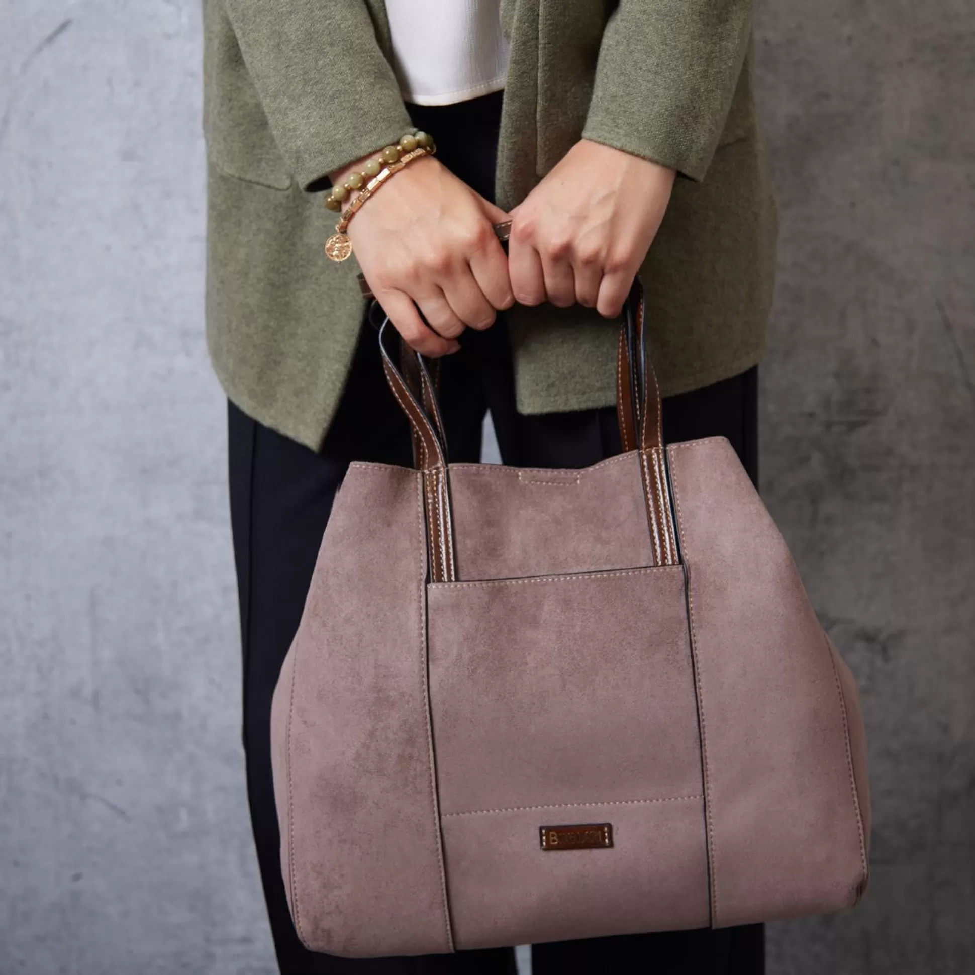 Backpacks, Bags, Purses>Meadows and Byrne Violetta Faux Suede Shopper Bag - Taupe