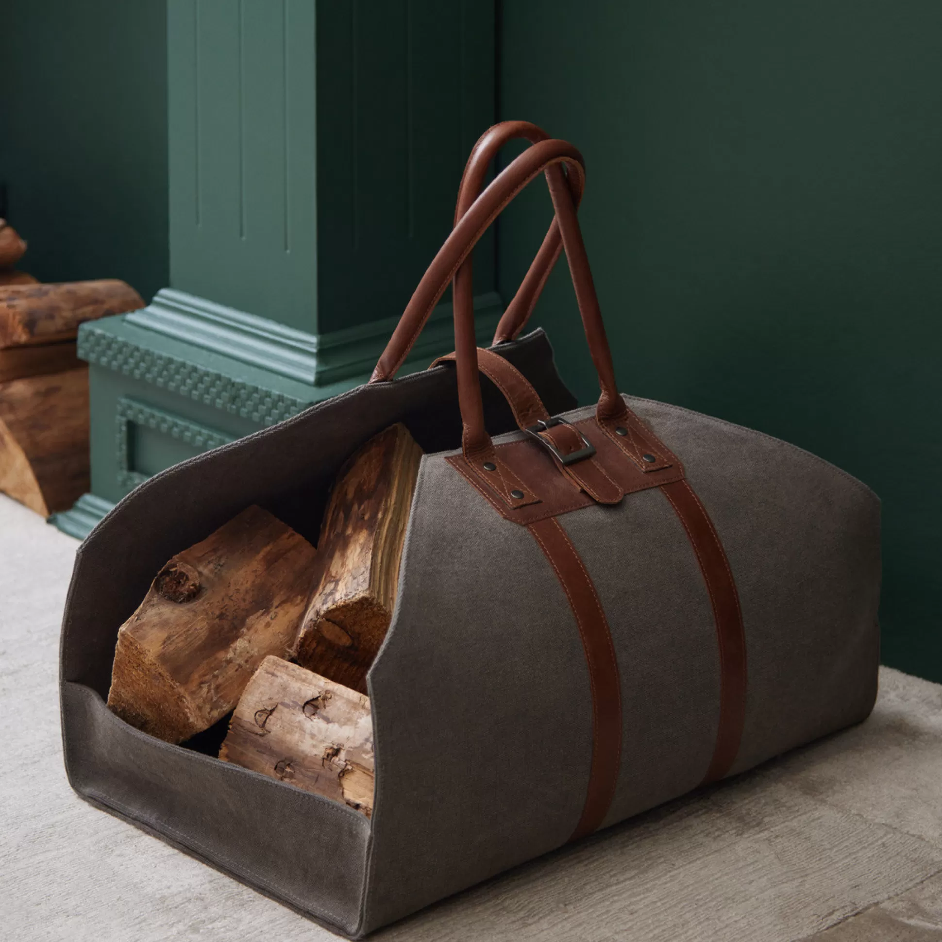 Storage>Meadows and Byrne Washed Canvas & Leather Log Holder