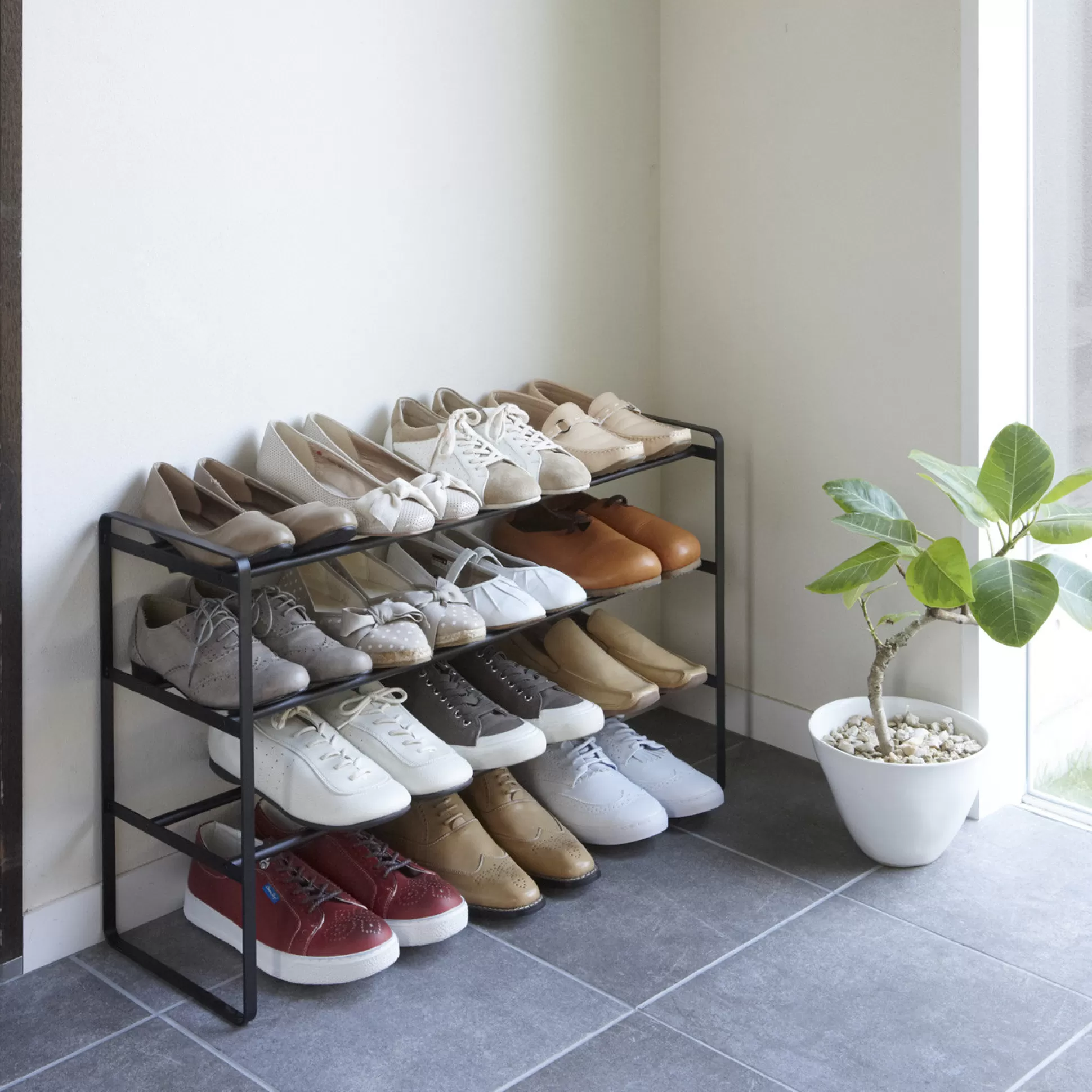 Shelving & Storage>Meadows and Byrne Yamazaki 3-Tiered Extendable Shoe Rack - Black
