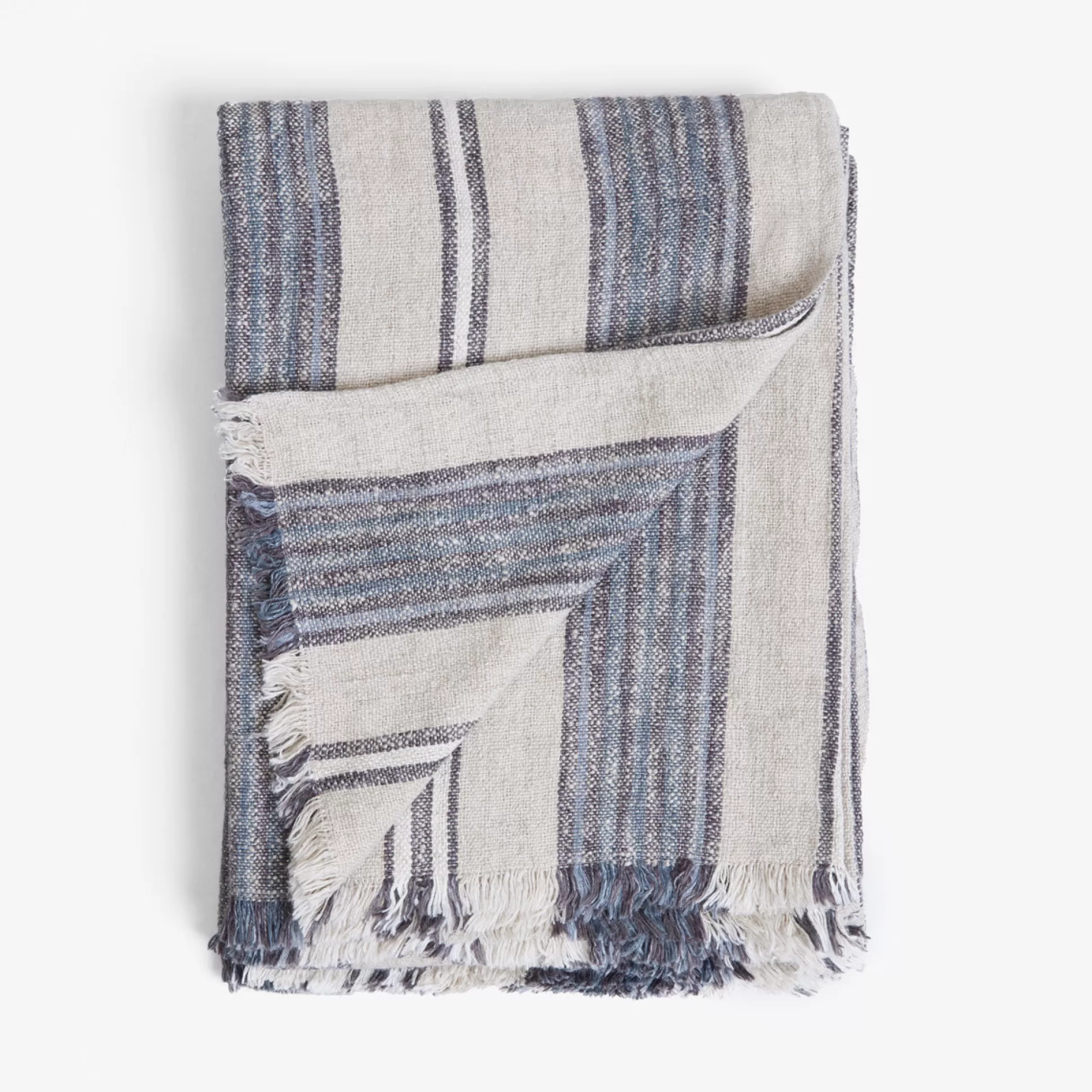 Blankets & Throws>Meadows and Byrne Zinta Stripe Linen Blend Throw - Blue
